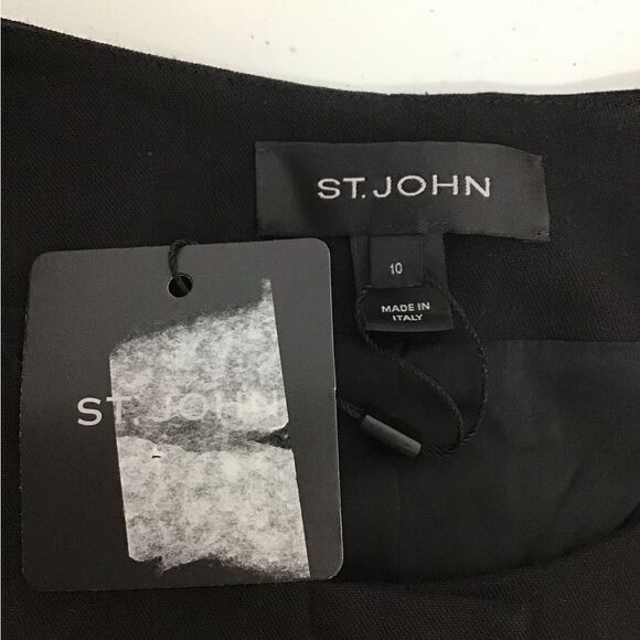 St John Black Linen Blend Collarless Attached Front Tie Belt Blazer New Size 10 - Picture 10 of 12